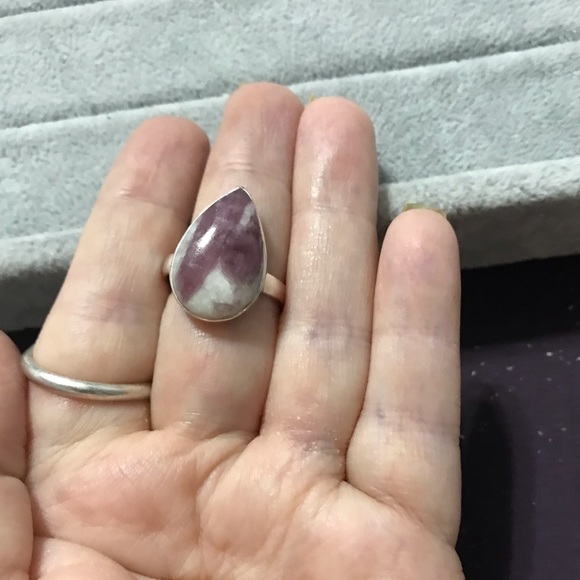 New Sterling Silver Teardrop Pink Tourmaline in Quartz Ring Size 8.5-8.75 Gem - Picture 15 of 16